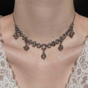 Gothic fairy purple caged pearl chainmail choker necklace with a small silver ch